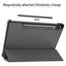 For Samsung Galaxy Tab S7 T870 Custer Texture Horizontal Flip Leather Case with Three-folding Holder & Sleep / Wake-up Function(Grey)