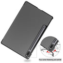 For Samsung Galaxy Tab S7 T870 Custer Texture Horizontal Flip Leather Case with Three-folding Holder & Sleep / Wake-up Function(Grey)