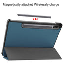 For Samsung Galaxy Tab S7 T870 Custer Texture Horizontal Flip Leather Case with Three-folding Holder & Sleep / Wake-up Function(Dark Green)