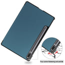 For Samsung Galaxy Tab S7 T870 Custer Texture Horizontal Flip Leather Case with Three-folding Holder & Sleep / Wake-up Function(Dark Green)