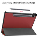 For Samsung Galaxy Tab S7 T870 Custer Texture Horizontal Flip Leather Case with Three-folding Holder & Sleep / Wake-up Function(Wine Red)