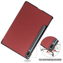 For Samsung Galaxy Tab S7 T870 Custer Texture Horizontal Flip Leather Case with Three-folding Holder & Sleep / Wake-up Function(Wine Red)