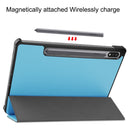 For Samsung Galaxy Tab S7 T870 Custer Texture Horizontal Flip Leather Case with Three-folding Holder & Sleep / Wake-up Function(Sky Blue)