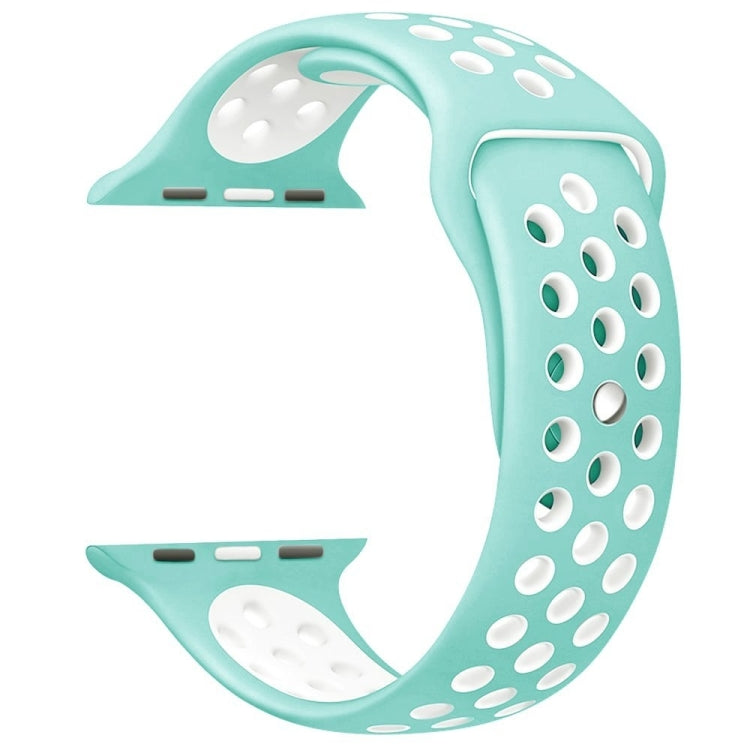 For Apple Watch Series 7 45mm / 6 & SE & 5 & 4 44mm / 3 & 2 & 1 42mm Sport Silicone Watch Band Standard Edition(White Green)