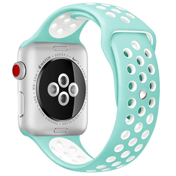 For Apple Watch Series 7 45mm / 6 & SE & 5 & 4 44mm / 3 & 2 & 1 42mm Sport Silicone Watch Band Standard Edition(White Green)