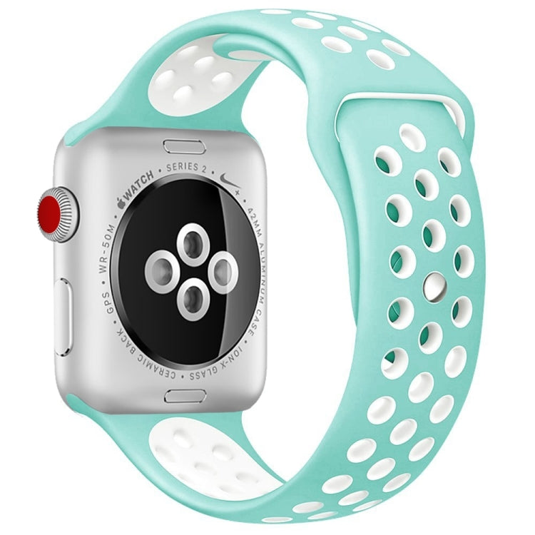 For Apple Watch Series 7 45mm / 6 & SE & 5 & 4 44mm / 3 & 2 & 1 42mm Sport Silicone Watch Band Standard Edition(White Green)