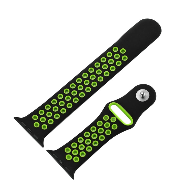 For Apple Watch Series 7 45mm / 6 & SE & 5 & 4 44mm / 3 & 2 & 1 42mm Sport Silicone Watch Band Standard Edition(Black Green)