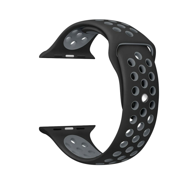 For Apple Watch Series 7 45mm / 6 & SE & 5 & 4 44mm / 3 & 2 & 1 42mm Sport Silicone Watch Band Standard Edition(Black Grey)