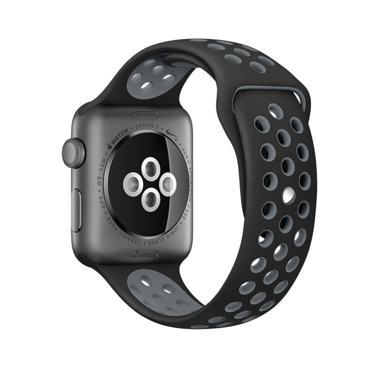 For Apple Watch Series 7 45mm / 6 & SE & 5 & 4 44mm / 3 & 2 & 1 42mm Sport Silicone Watch Band Standard Edition(Black Grey)