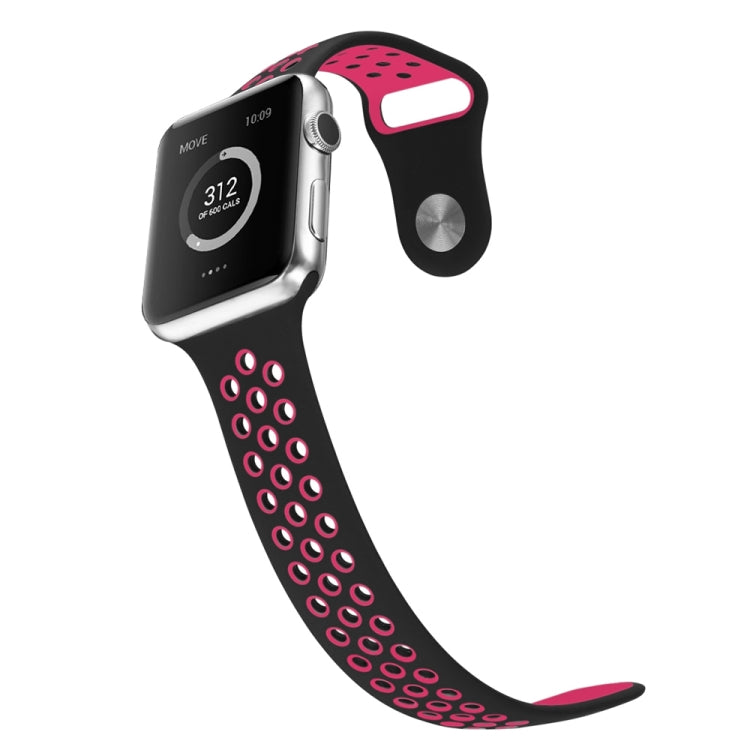 For Apple Watch Series 7 45mm / 6 & SE & 5 & 4 44mm / 3 & 2 & 1 42mm Sport Silicone Watch Band Standard Edition(Black Rose Red)