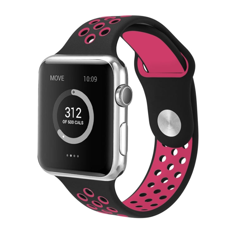 For Apple Watch Series 7 45mm / 6 & SE & 5 & 4 44mm / 3 & 2 & 1 42mm Sport Silicone Watch Band Standard Edition(Black Rose Red)