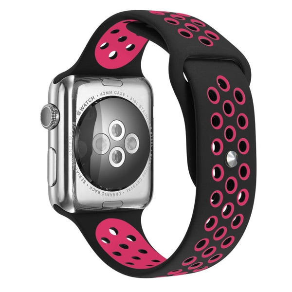 For Apple Watch Series 7 45mm / 6 & SE & 5 & 4 44mm / 3 & 2 & 1 42mm Sport Silicone Watch Band Standard Edition(Black Rose Red)
