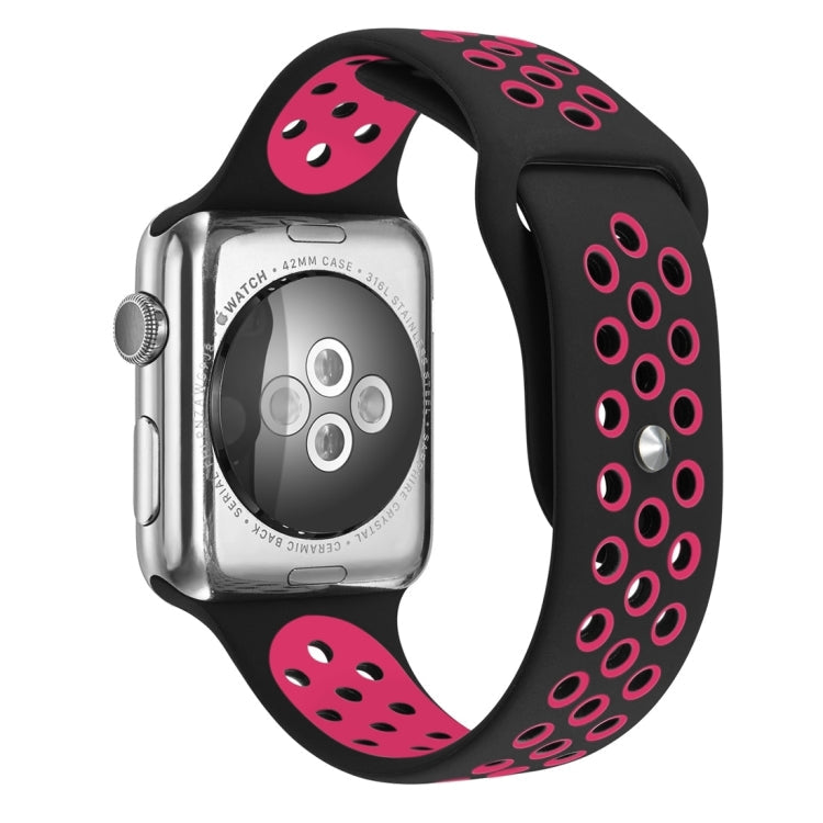 For Apple Watch Series 7 45mm / 6 & SE & 5 & 4 44mm / 3 & 2 & 1 42mm Sport Silicone Watch Band Standard Edition(Black Rose Red)