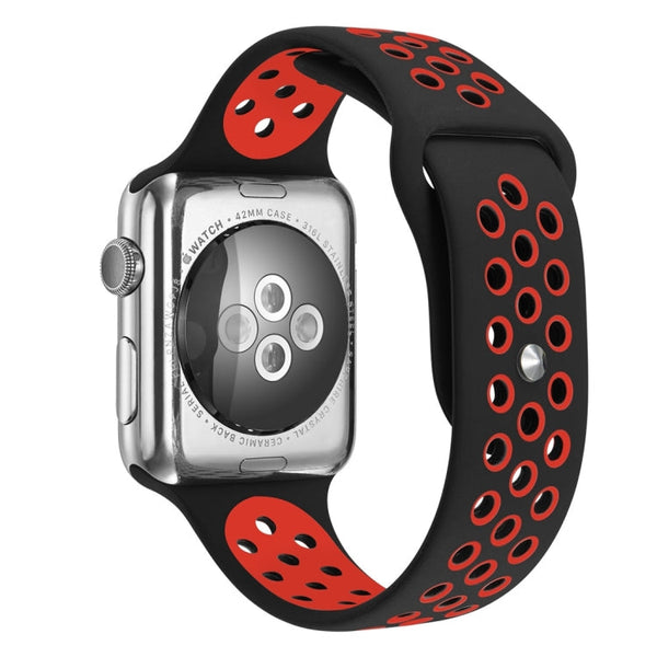 For Apple Watch Series 7 45mm / 6 & SE & 5 & 4 44mm / 3 & 2 & 1 42mm Sport Silicone Watch Band Standard Edition(Black Red)