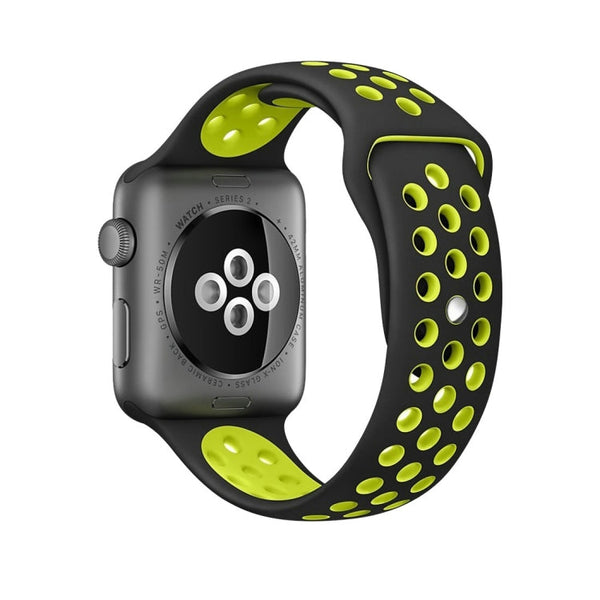 For Apple Watch Series 7 45mm / 6 & SE & 5 & 4 44mm / 3 & 2 & 1 42mm Sport Silicone Watch Band Standard Edition(Black Yellow)