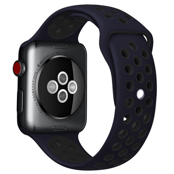 For Apple Watch Series 7 45mm / 6 & SE & 5 & 4 44mm / 3 & 2 & 1 42mm Sport Silicone Watch Band Standard Edition(Blue Black)
