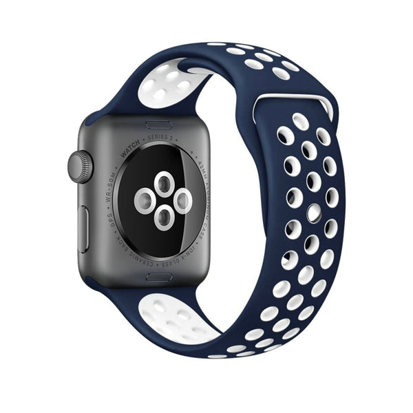 For Apple Watch Series 7 45mm / 6 & SE & 5 & 4 44mm / 3 & 2 & 1 42mm Sport Silicone Watch Band Standard Edition(Dark Blue White)