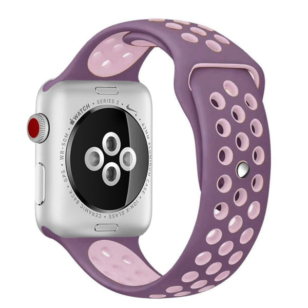 For Apple Watch Series 7 45mm / 6 & SE & 5 & 4 44mm / 3 & 2 & 1 42mm Sport Silicone Watch Band Standard Edition(Purple Pink)