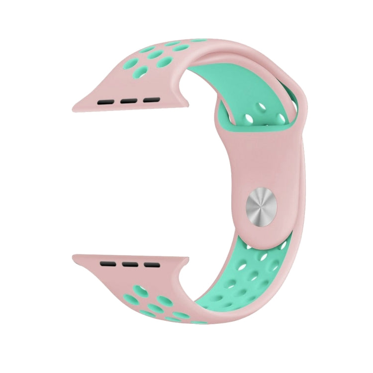 For Apple Watch Series 7 45mm / 6 & SE & 5 & 4 44mm / 3 & 2 & 1 42mm Sport Silicone Watch Band Standard Edition(Pink Green)