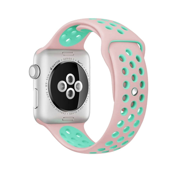 For Apple Watch Series 7 45mm / 6 & SE & 5 & 4 44mm / 3 & 2 & 1 42mm Sport Silicone Watch Band Standard Edition(Pink Green)
