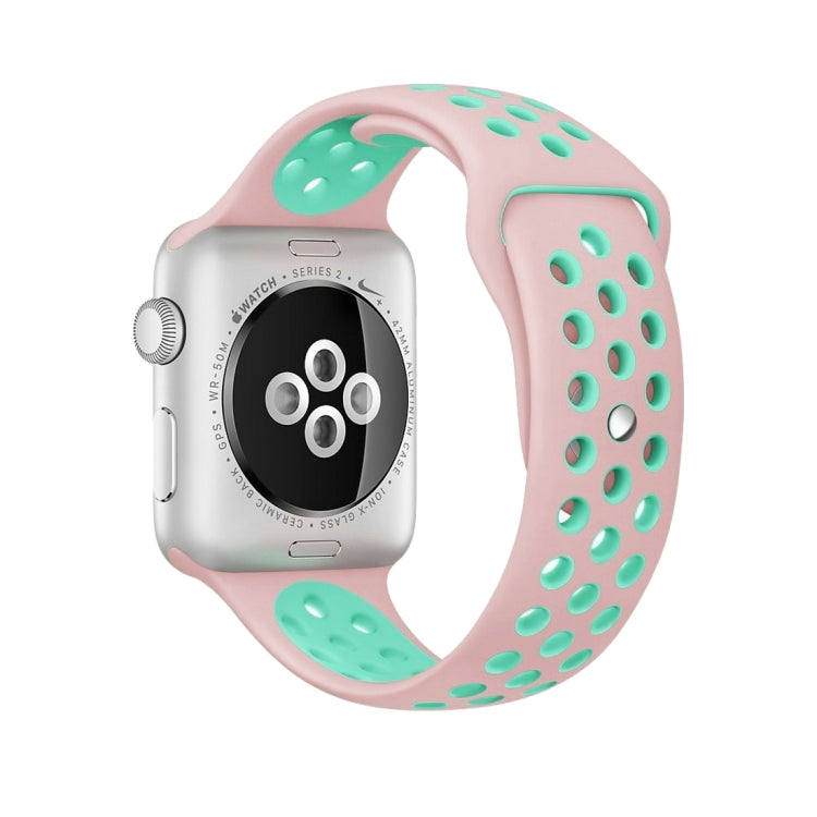 For Apple Watch Series 7 45mm / 6 & SE & 5 & 4 44mm / 3 & 2 & 1 42mm Sport Silicone Watch Band Standard Edition(Pink Green)