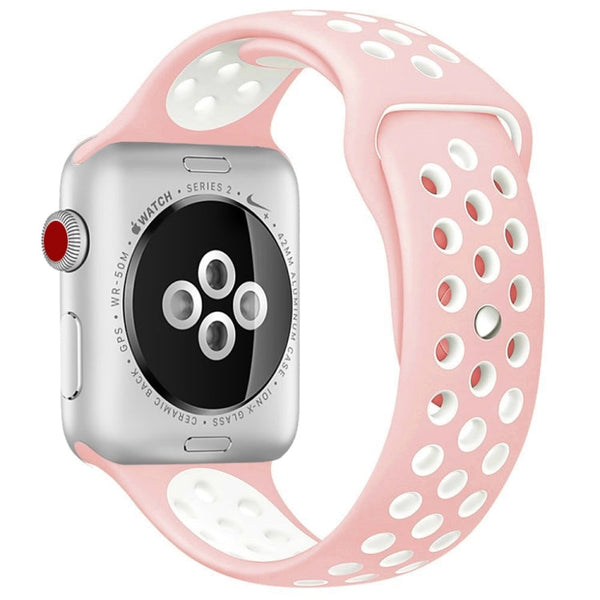 For Apple Watch Series 7 45mm / 6 & SE & 5 & 4 44mm / 3 & 2 & 1 42mm Sport Silicone Watch Band Standard Edition(Pink White)