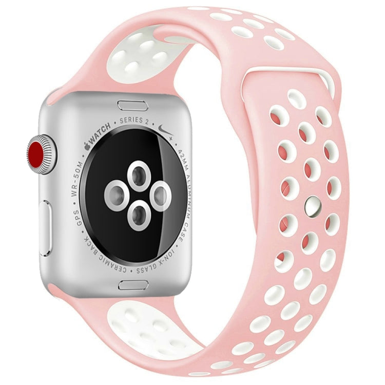 For Apple Watch Series 7 45mm / 6 & SE & 5 & 4 44mm / 3 & 2 & 1 42mm Sport Silicone Watch Band Standard Edition(Pink White)