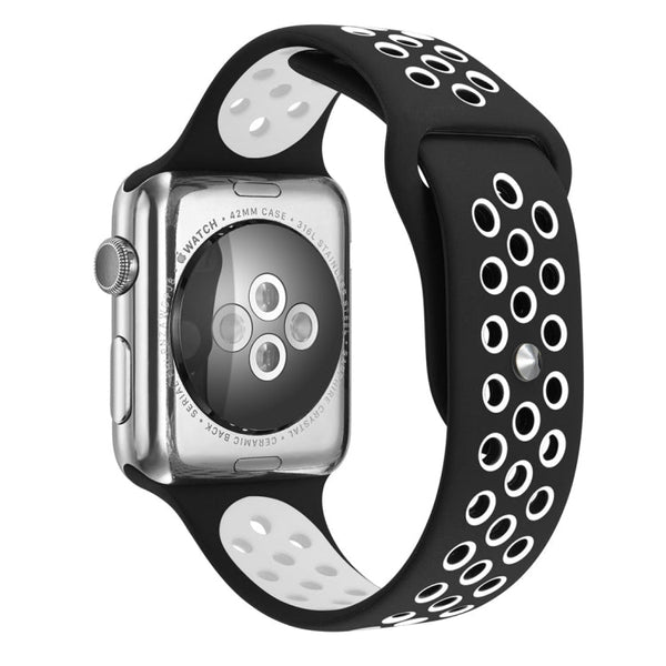 For Apple Watch Series 7 45mm / 6 & SE & 5 & 4 44mm / 3 & 2 & 1 42mm Sport Silicone Watch Band Standard Edition(Black White)