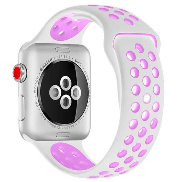 For Apple Watch Series 7 45mm / 6 & SE & 5 & 4 44mm / 3 & 2 & 1 42mm Sport Silicone Watch Band Standard Edition(White Purple)