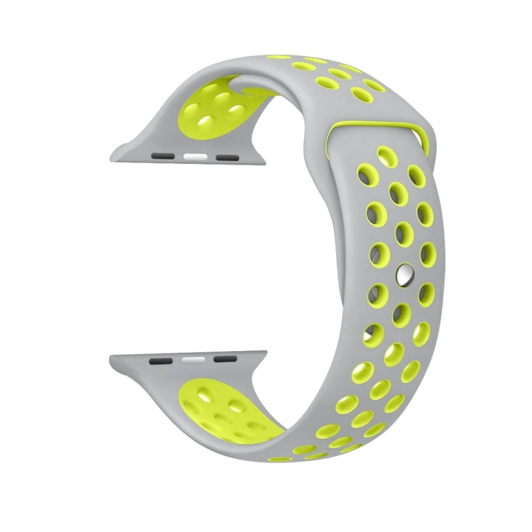 For Apple Watch Series 7 45mm / 6 & SE & 5 & 4 44mm / 3 & 2 & 1 42mm Sport Silicone Watch Band Standard Edition(Grey Yellow)