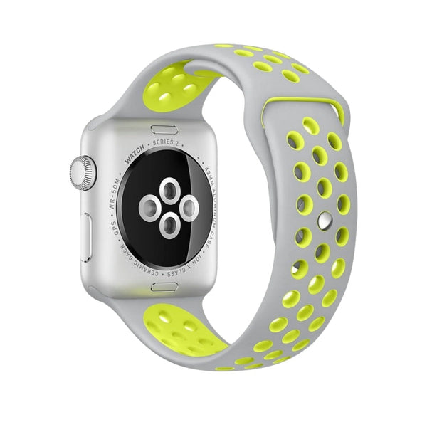 For Apple Watch Series 7 45mm / 6 & SE & 5 & 4 44mm / 3 & 2 & 1 42mm Sport Silicone Watch Band Standard Edition(Grey Yellow)