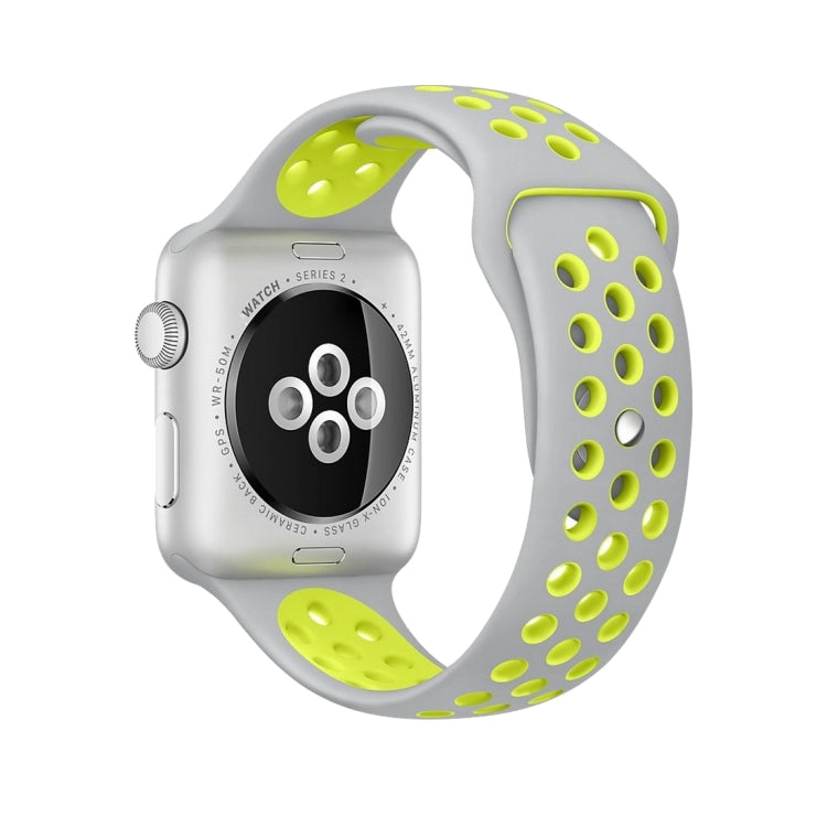 For Apple Watch Series 7 45mm / 6 & SE & 5 & 4 44mm / 3 & 2 & 1 42mm Sport Silicone Watch Band Standard Edition(Grey Yellow)