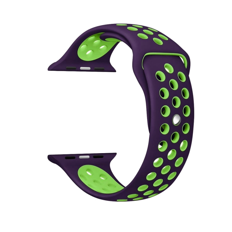 For Apple Watch Series 7 45mm / 6 & SE & 5 & 4 44mm / 3 & 2 & 1 42mm Sport Silicone Watch Band Standard Edition(Purple Green)