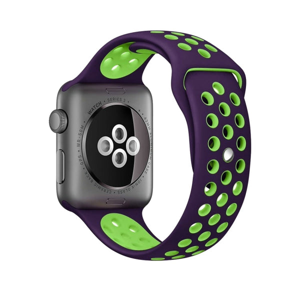For Apple Watch Series 7 45mm / 6 & SE & 5 & 4 44mm / 3 & 2 & 1 42mm Sport Silicone Watch Band Standard Edition(Purple Green)