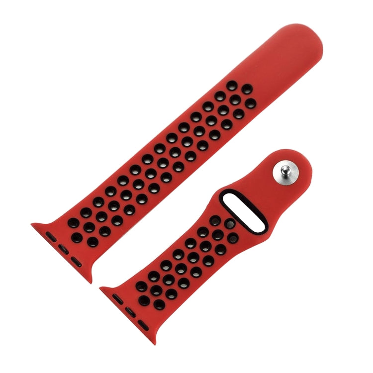 For Apple Watch Series 7 45mm / 6 & SE & 5 & 4 44mm / 3 & 2 & 1 42mm Sport Silicone Watch Band Standard Edition(Red Black)