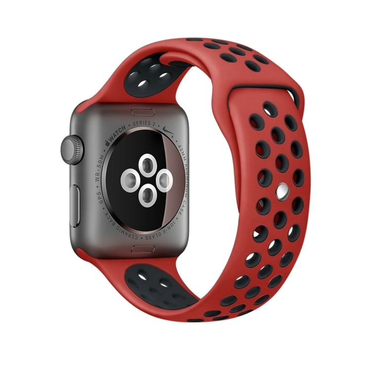 For Apple Watch Series 7 45mm / 6 & SE & 5 & 4 44mm / 3 & 2 & 1 42mm Sport Silicone Watch Band Standard Edition(Red Black)