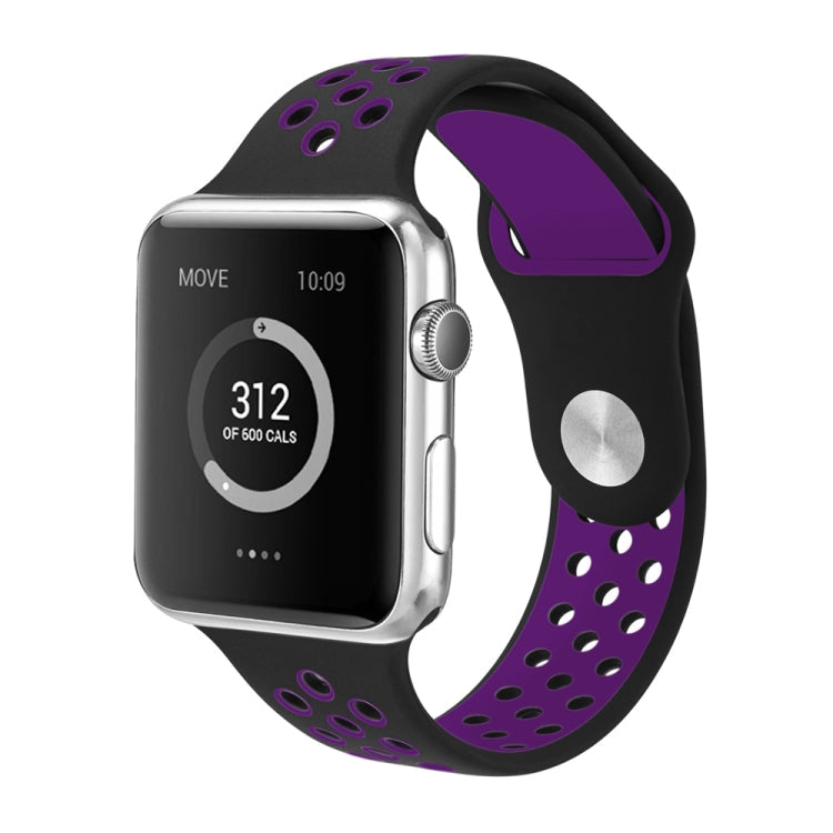 For Apple Watch Series 7 45mm / 6 & SE & 5 & 4 44mm / 3 & 2 & 1 42mm Sport Silicone Watch Band Standard Edition(Black Purple)