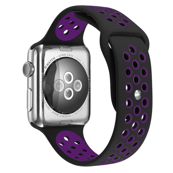 For Apple Watch Series 7 45mm / 6 & SE & 5 & 4 44mm / 3 & 2 & 1 42mm Sport Silicone Watch Band Standard Edition(Black Purple)