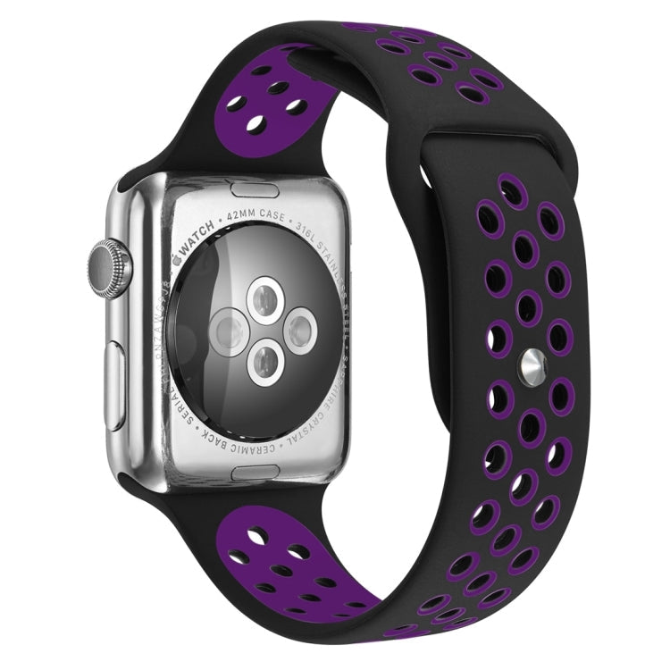 For Apple Watch Series 7 45mm / 6 & SE & 5 & 4 44mm / 3 & 2 & 1 42mm Sport Silicone Watch Band Standard Edition(Black Purple)