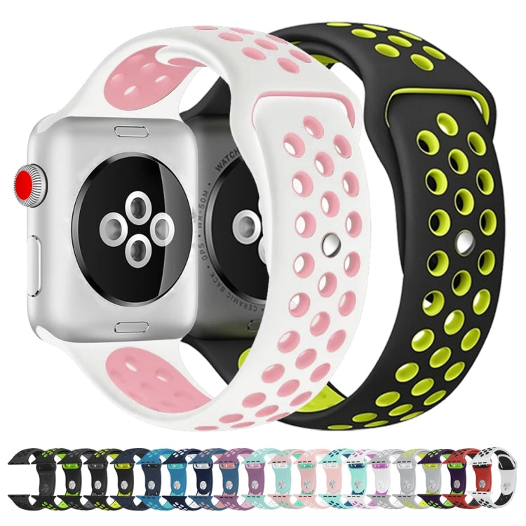 For Apple Watch Series 7 45mm / 6 & SE & 5 & 4 44mm / 3 & 2 & 1 42mm Sport Silicone Watch Band Standard Edition(White Black)
