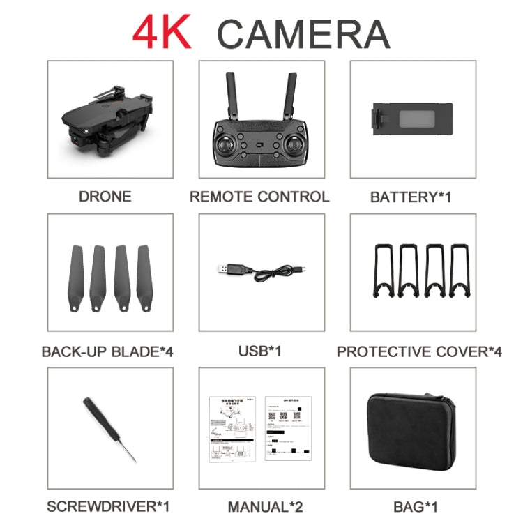 E88 4K Single Camera Foldable RC Quadcopter Drone Remote Control Aircraft(Black)