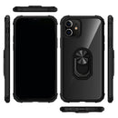 For iPhone 12 / 12 Pro Shockproof Transparent TPU + Acrylic Protective Case with Ring Holder(Black Silver)