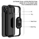 For iPhone 12 / 12 Pro Shockproof Transparent TPU + Acrylic Protective Case with Ring Holder(Black Silver)