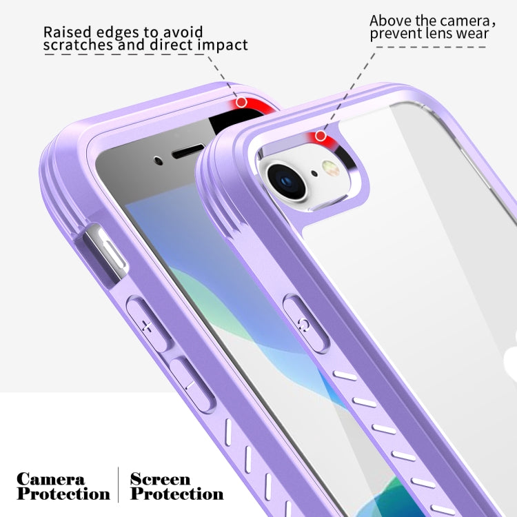 For iPhone SE 2022 / SE 2020 / 8 / 7 Shockproof TPU Frame + Clear PC Back Case + Front PET Screen Film(Light Purple)