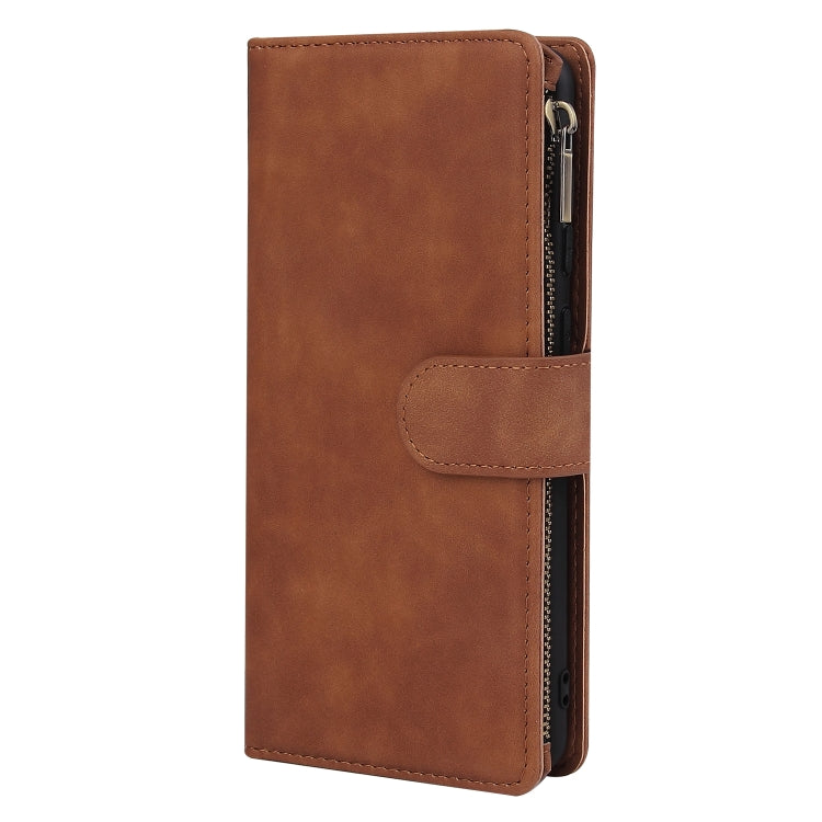 For Samsung Galaxy A21s Multifunctional Horizontal Flip Leather Case, with Card Slot & Holder & Zipper Wallet & Photo Frame(Brown)