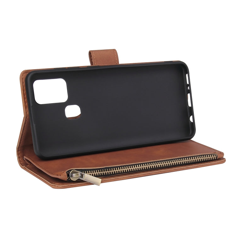 For Samsung Galaxy A21s Multifunctional Horizontal Flip Leather Case, with Card Slot & Holder & Zipper Wallet & Photo Frame(Brown)