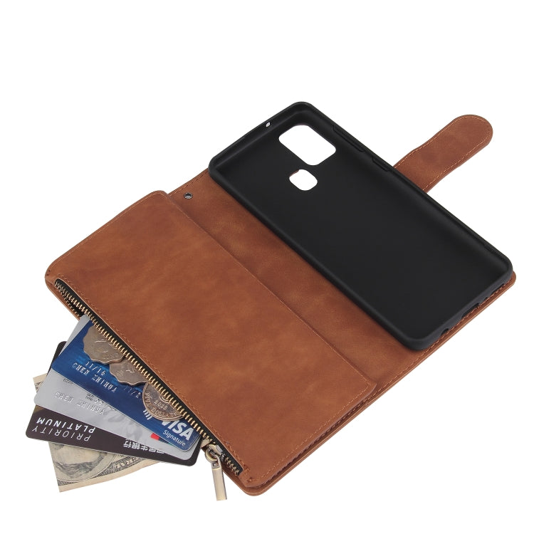For Samsung Galaxy A21s Multifunctional Horizontal Flip Leather Case, with Card Slot & Holder & Zipper Wallet & Photo Frame(Brown)
