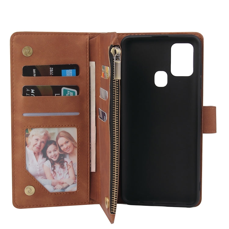 For Samsung Galaxy A21s Multifunctional Horizontal Flip Leather Case, with Card Slot & Holder & Zipper Wallet & Photo Frame(Brown)