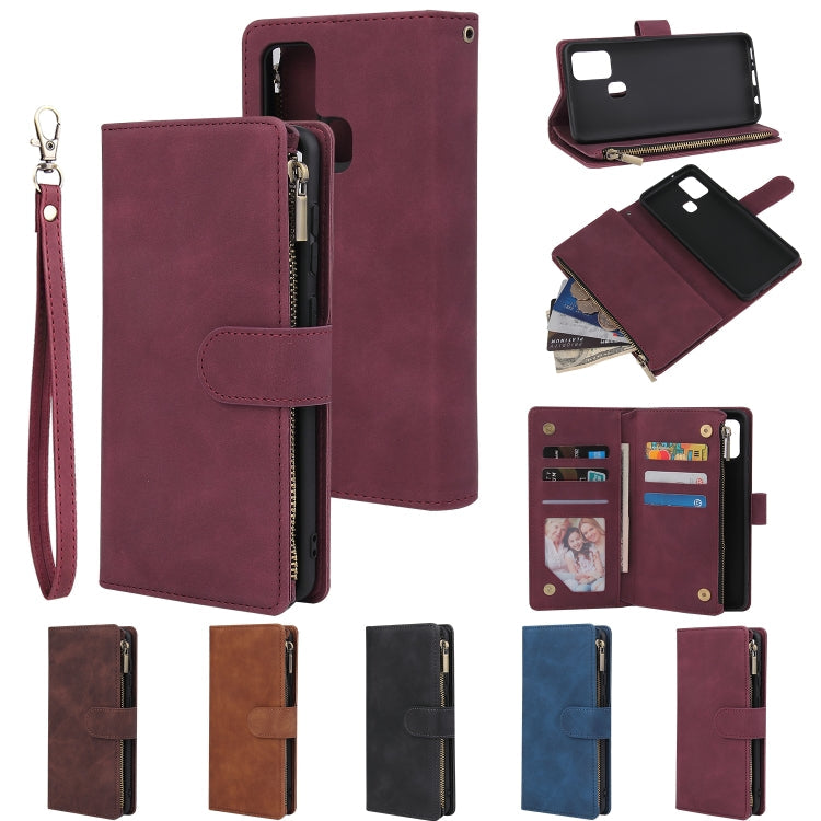 For Samsung Galaxy A21s Multifunctional Horizontal Flip Leather Case, with Card Slot & Holder & Zipper Wallet & Photo Frame(Brown)