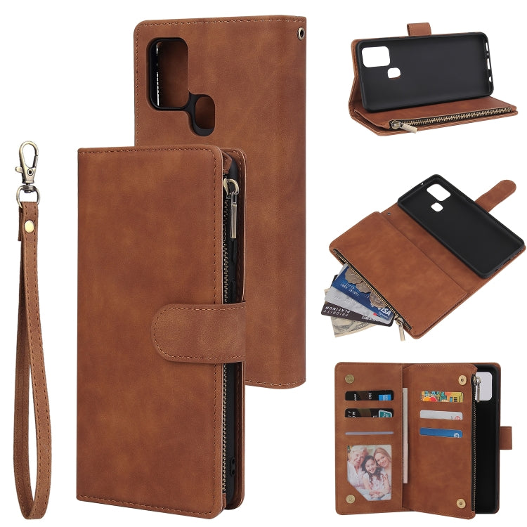 For Samsung Galaxy A21s Multifunctional Horizontal Flip Leather Case, with Card Slot & Holder & Zipper Wallet & Photo Frame(Brown)